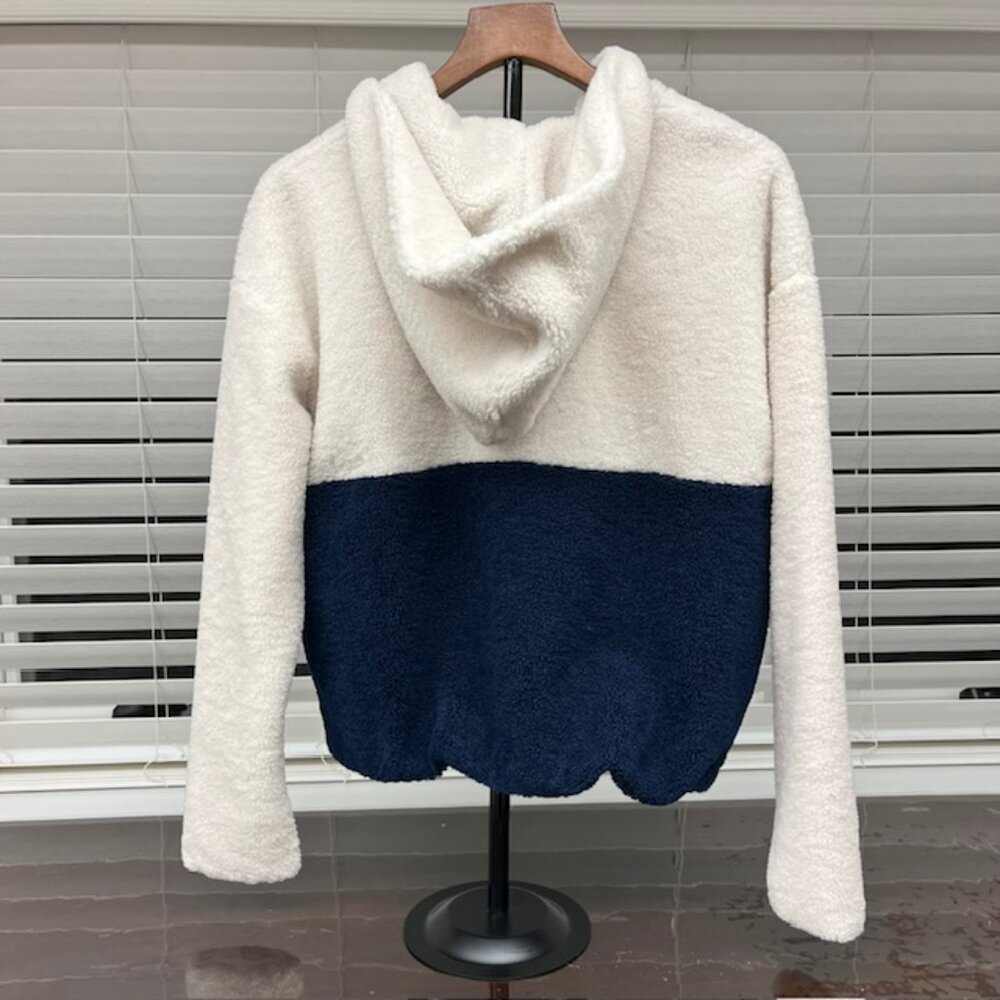 Evereve Reese Sherpa Quarter Zip Jacket Pullover Size S Ivory/Navy - Picture 2 of 7